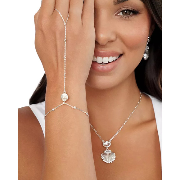 NWT Ettika Cubic Zirconia Santorini Shell Silver Hand Chain - Picture 1 of 6